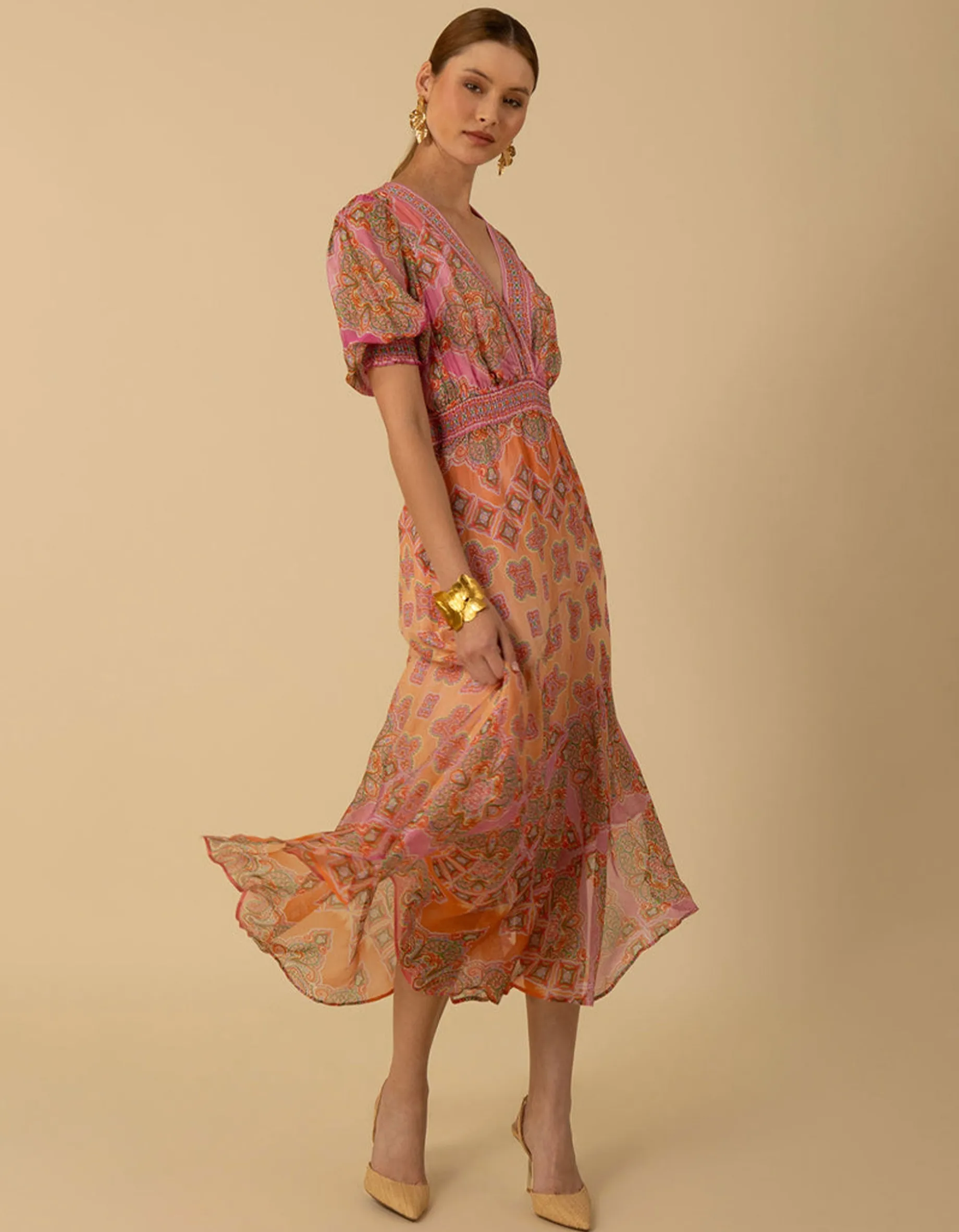 Gemustertes Seiden-Mix Kleid
