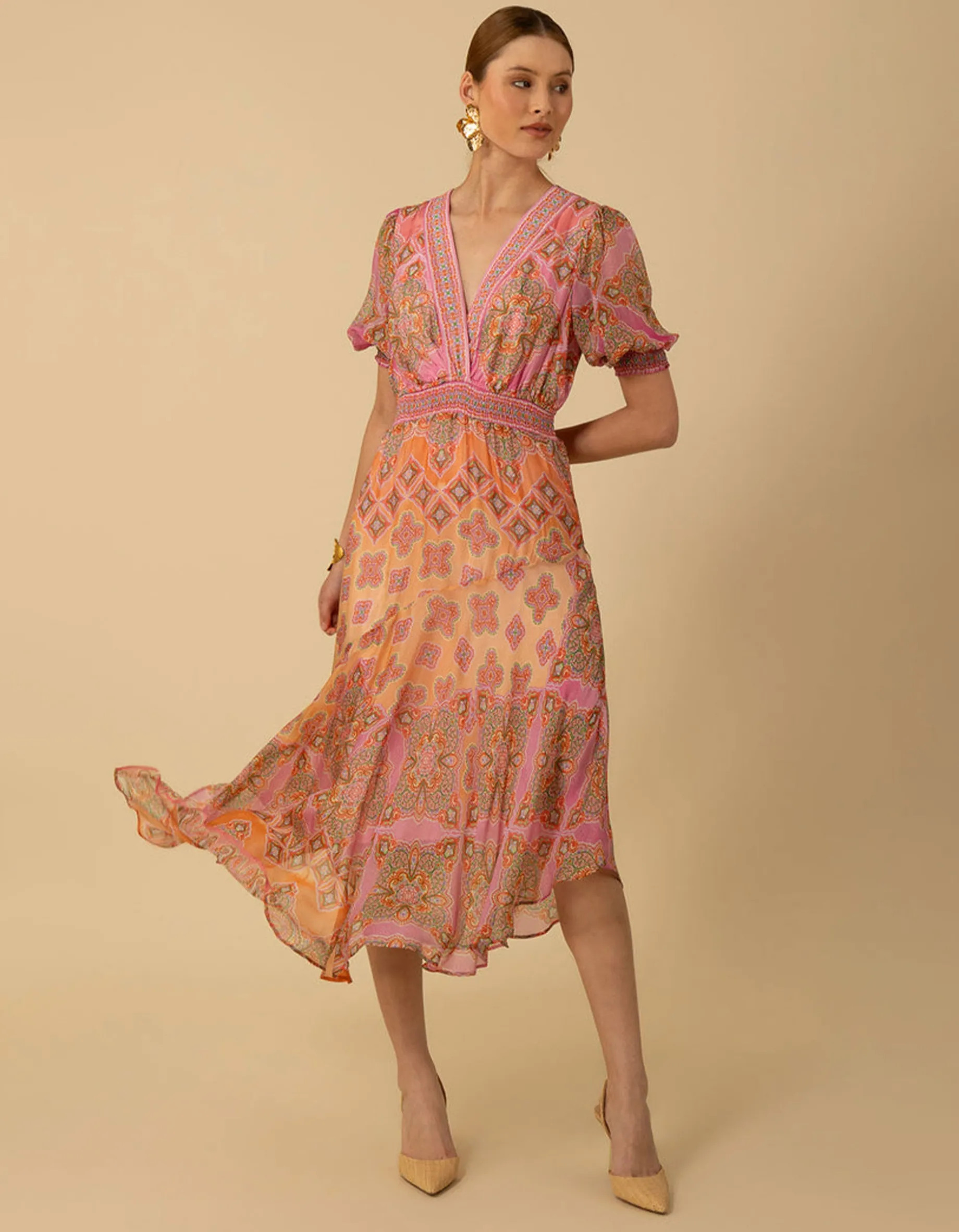 Gemustertes Seiden-Mix Kleid