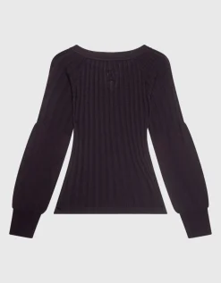 Geripptes Feinstrickpullover mit Schlitz-Ausschnitt