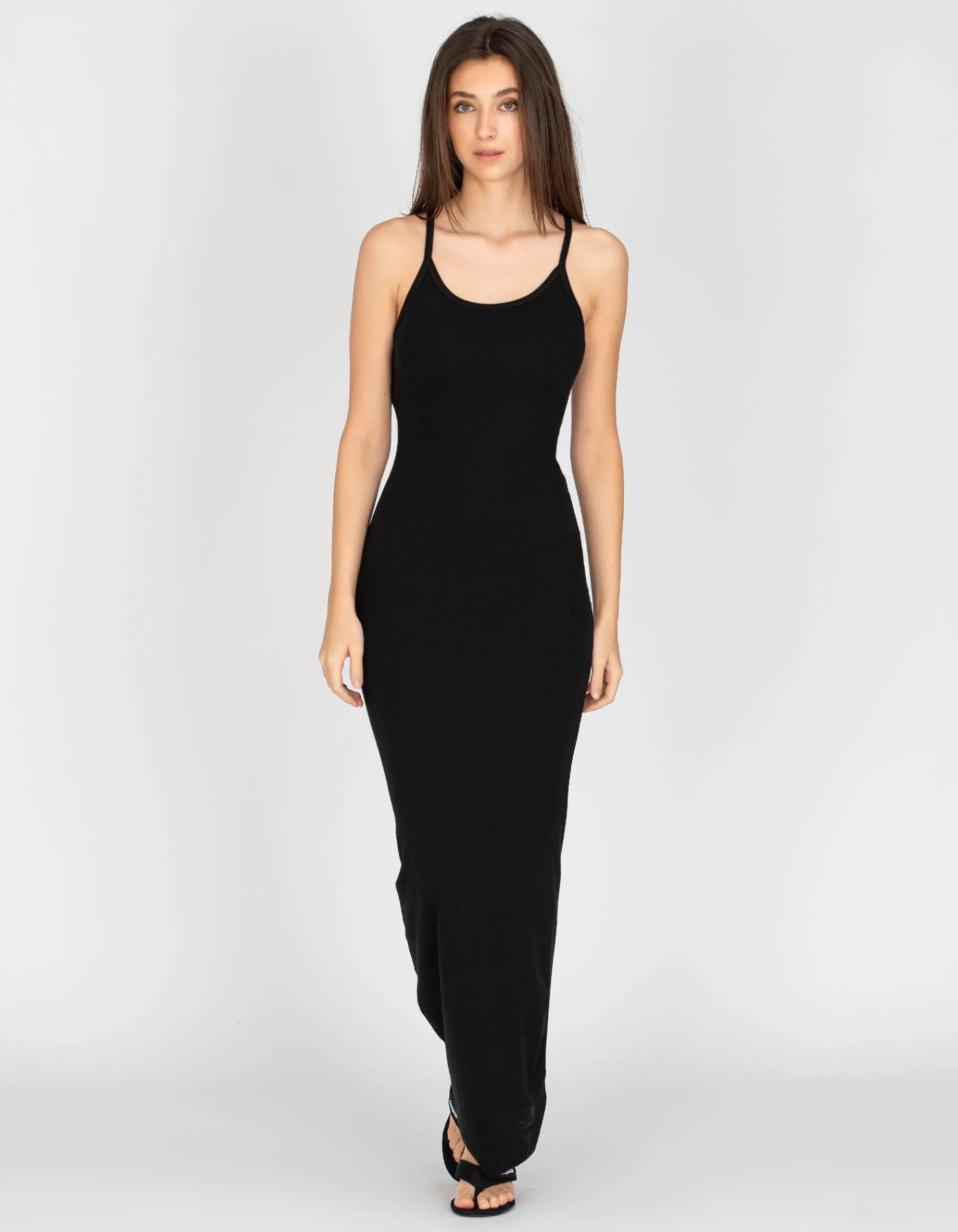 Geripptes Maxi-Trägerkleid