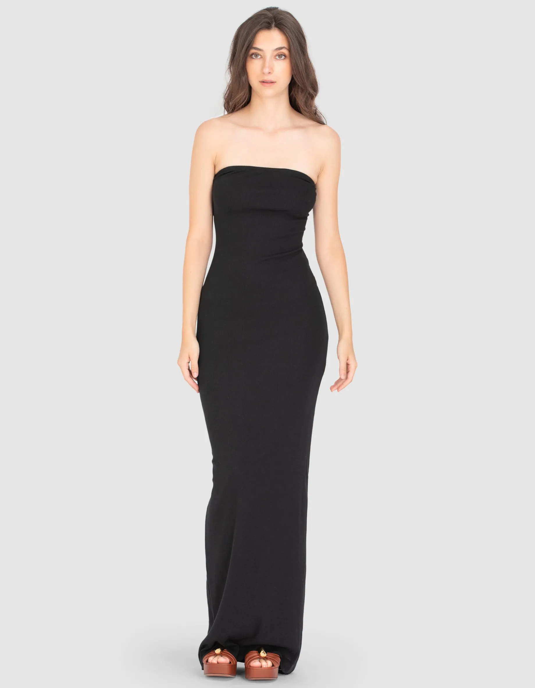 Geripptes Tube-Maxi-Kleid