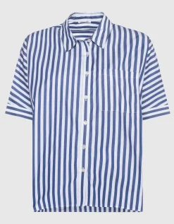 Gestreifte Oversize-Kurzarm-Bluse
