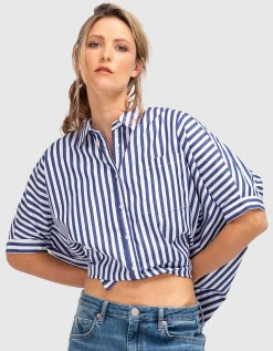 Gestreifte Oversize-Kurzarm-Bluse