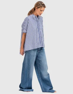 Gestreifte Oversize-Kurzarm-Bluse