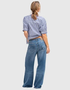Gestreifte Oversize-Kurzarm-Bluse