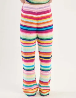 Gestreifte Straight-Leg Häkelhose