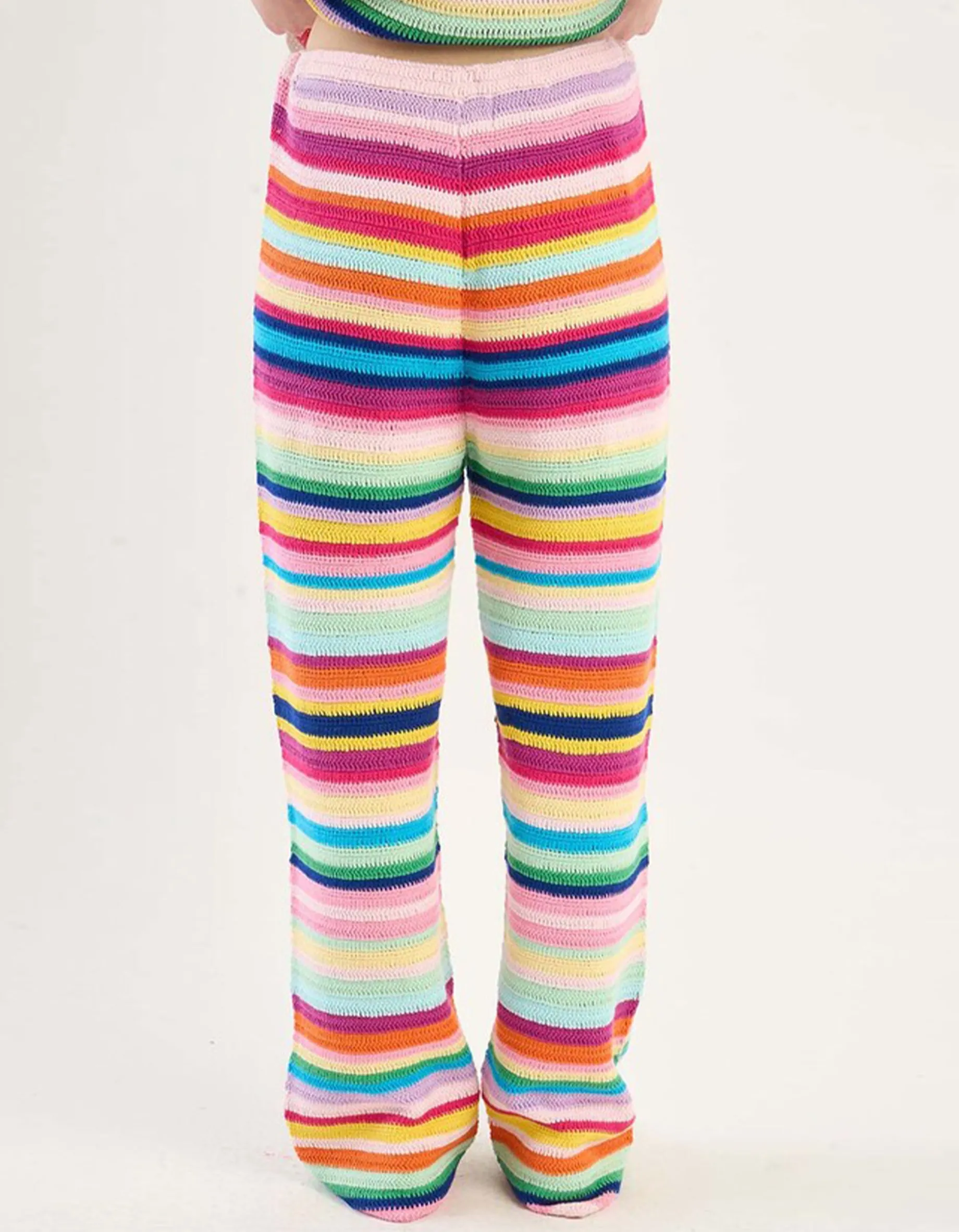 Gestreifte Straight-Leg Häkelhose