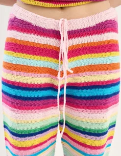 Gestreifte Straight-Leg Häkelhose