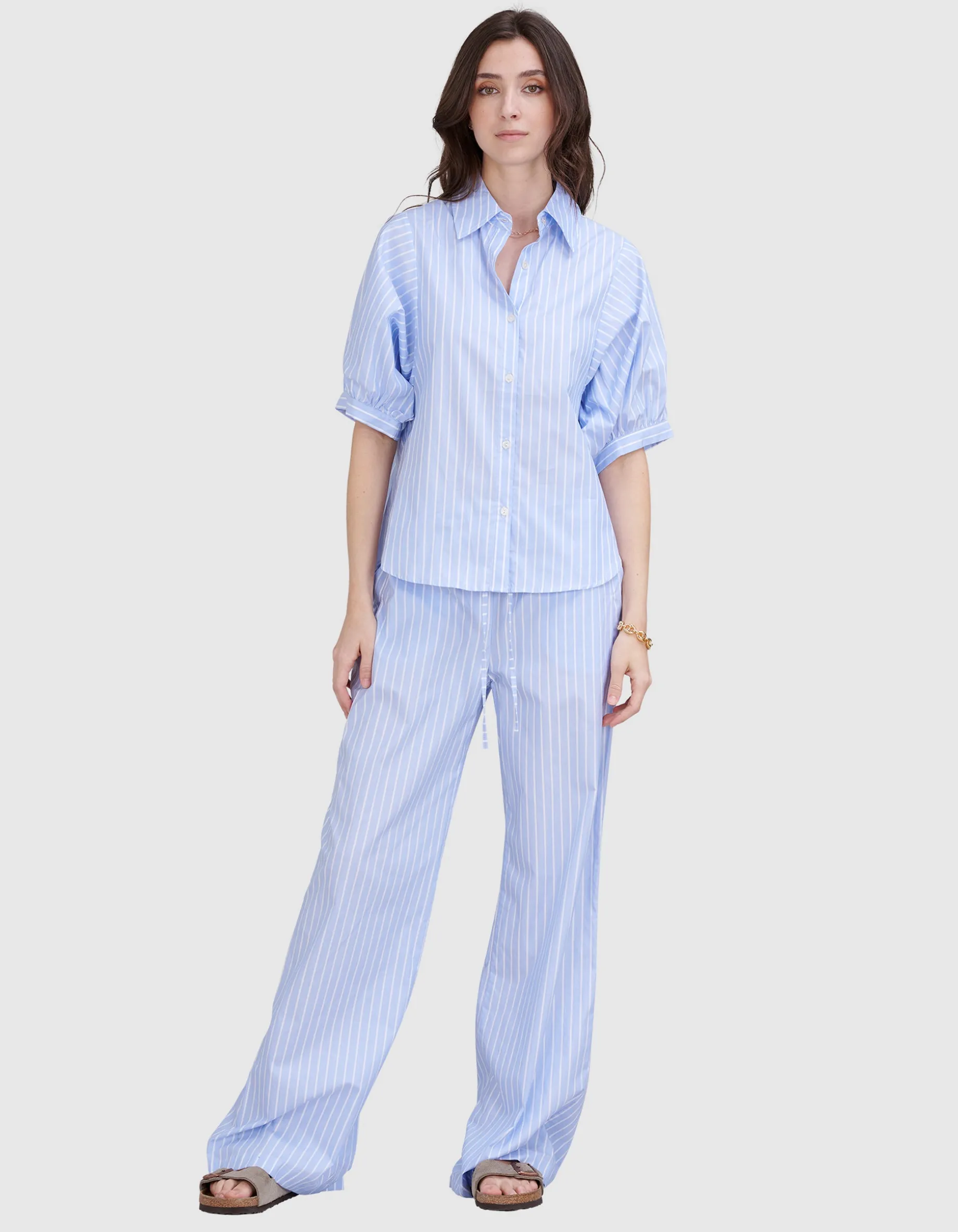 Gestreifte Wide-Leg Hose