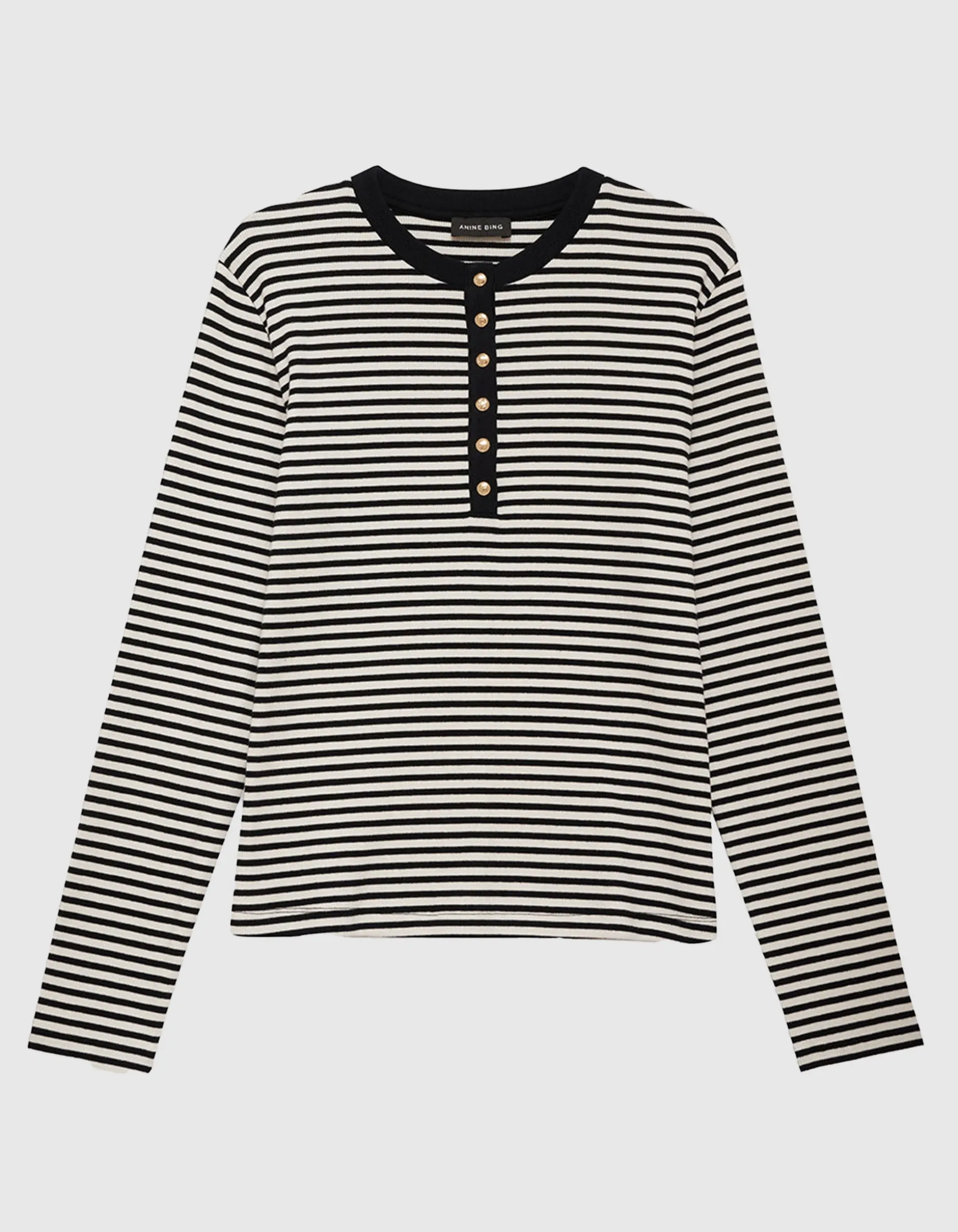 Gestreiftes Ripp-Longsleeve Alessia mit dekorativen Knöpfen