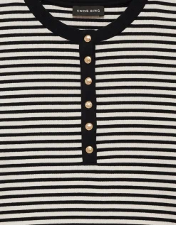 Gestreiftes Ripp-Longsleeve Alessia mit dekorativen Knöpfen
