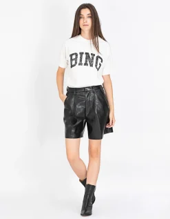 High-Waist Leder-Mix Shorts