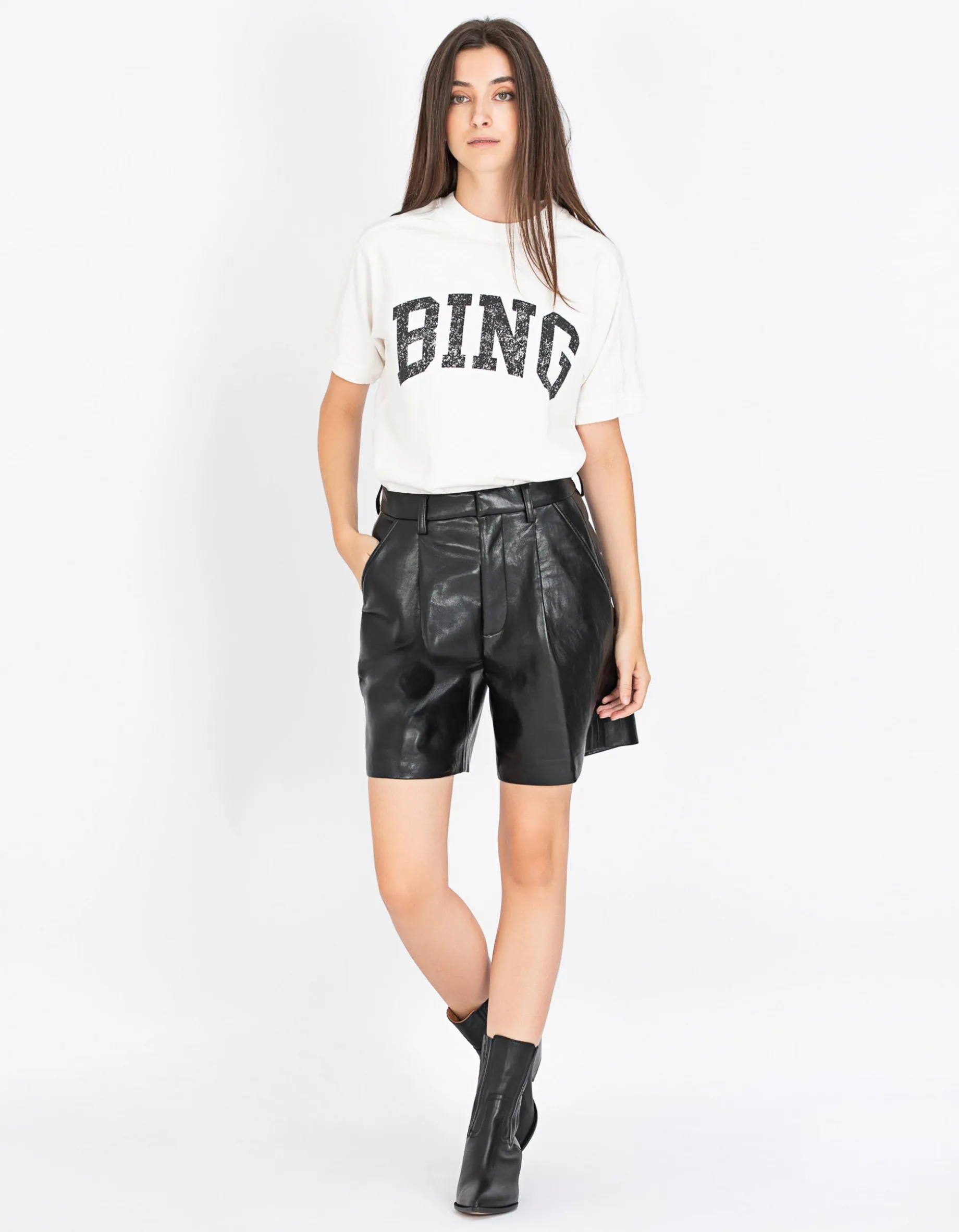 High-Waist Leder-Mix Shorts