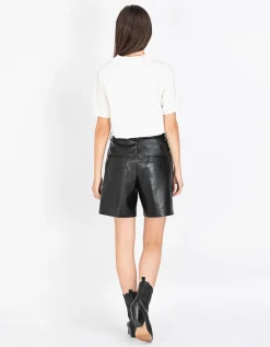 High-Waist Leder-Mix Shorts