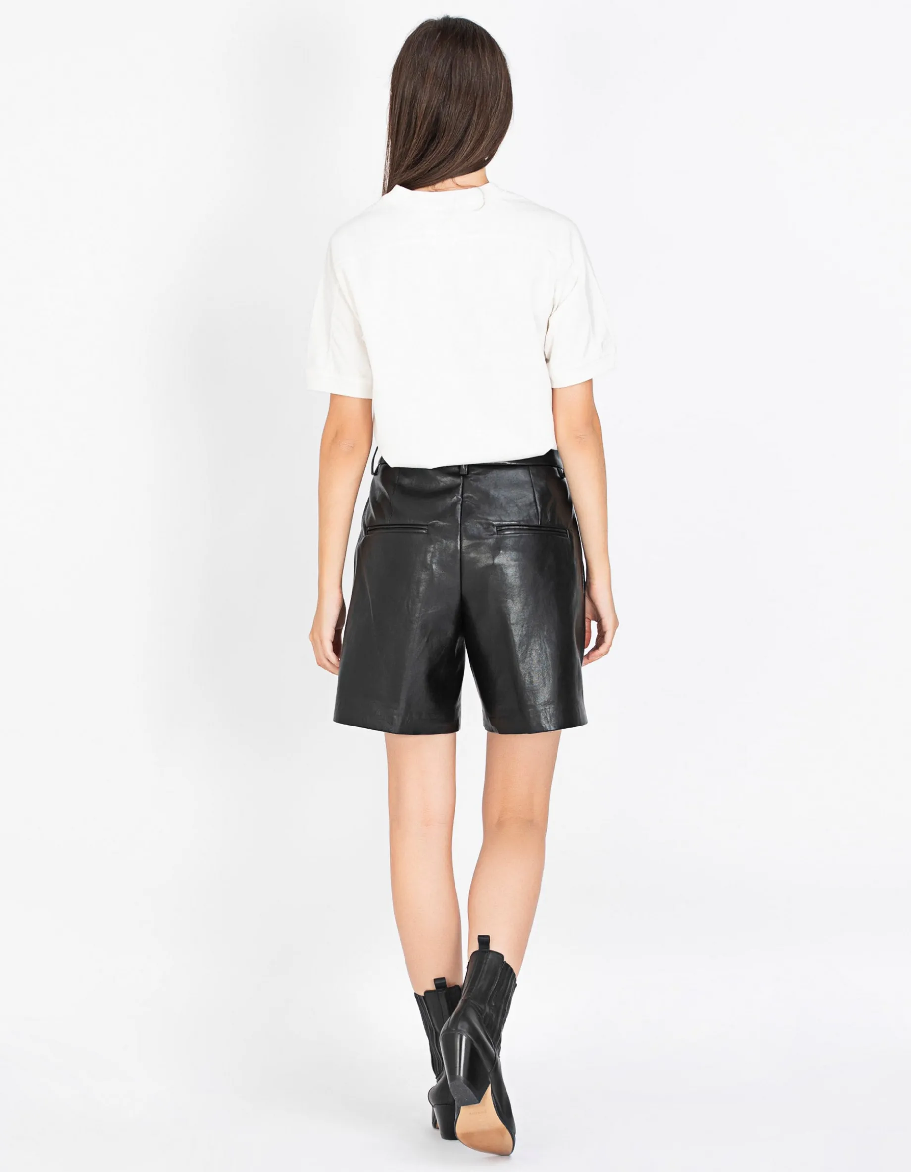 High-Waist Leder-Mix Shorts