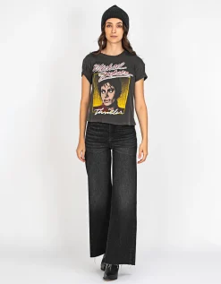 High-Waist Wide-Leg Jeans mit offenem Saum
