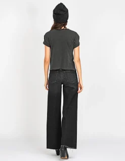 High-Waist Wide-Leg Jeans mit offenem Saum