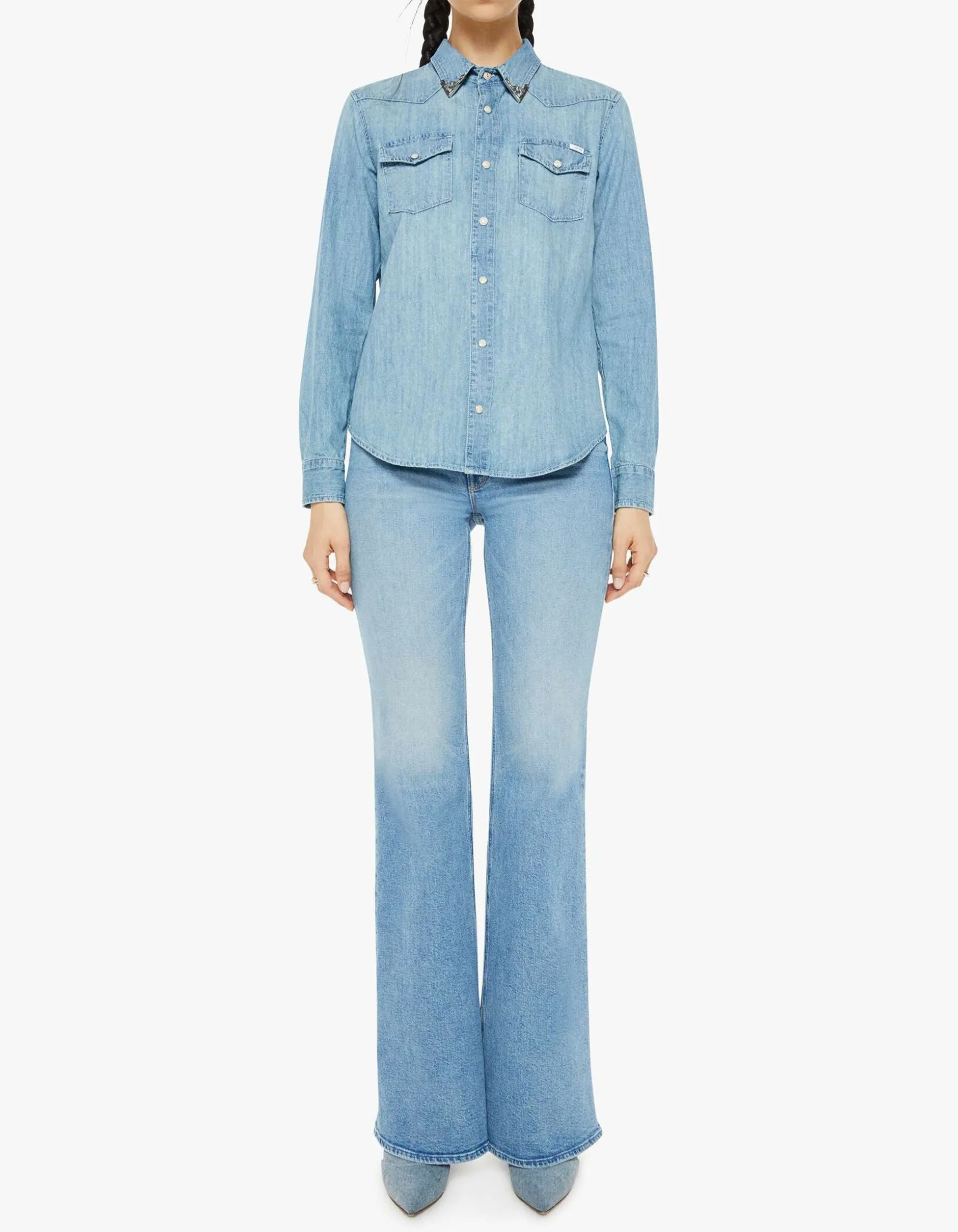 Jeans Hemd mit Kragen-Broschen