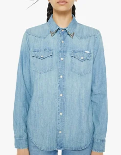 Jeans Hemd mit Kragen-Broschen