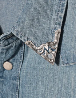 Jeans Hemd mit Kragen-Broschen