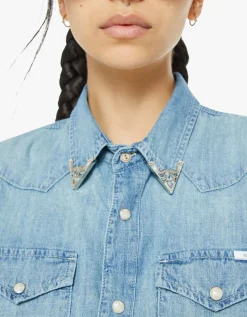 Jeans Hemd mit Kragen-Broschen