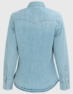 Jeans-Bluse mit offenem Saum