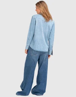 Jeans-Bluse mit offenem Saum