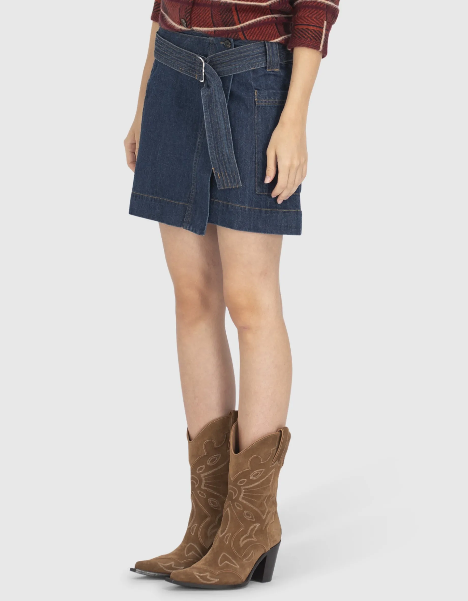 Jeans-Wickel-Minirock mit Gürtel