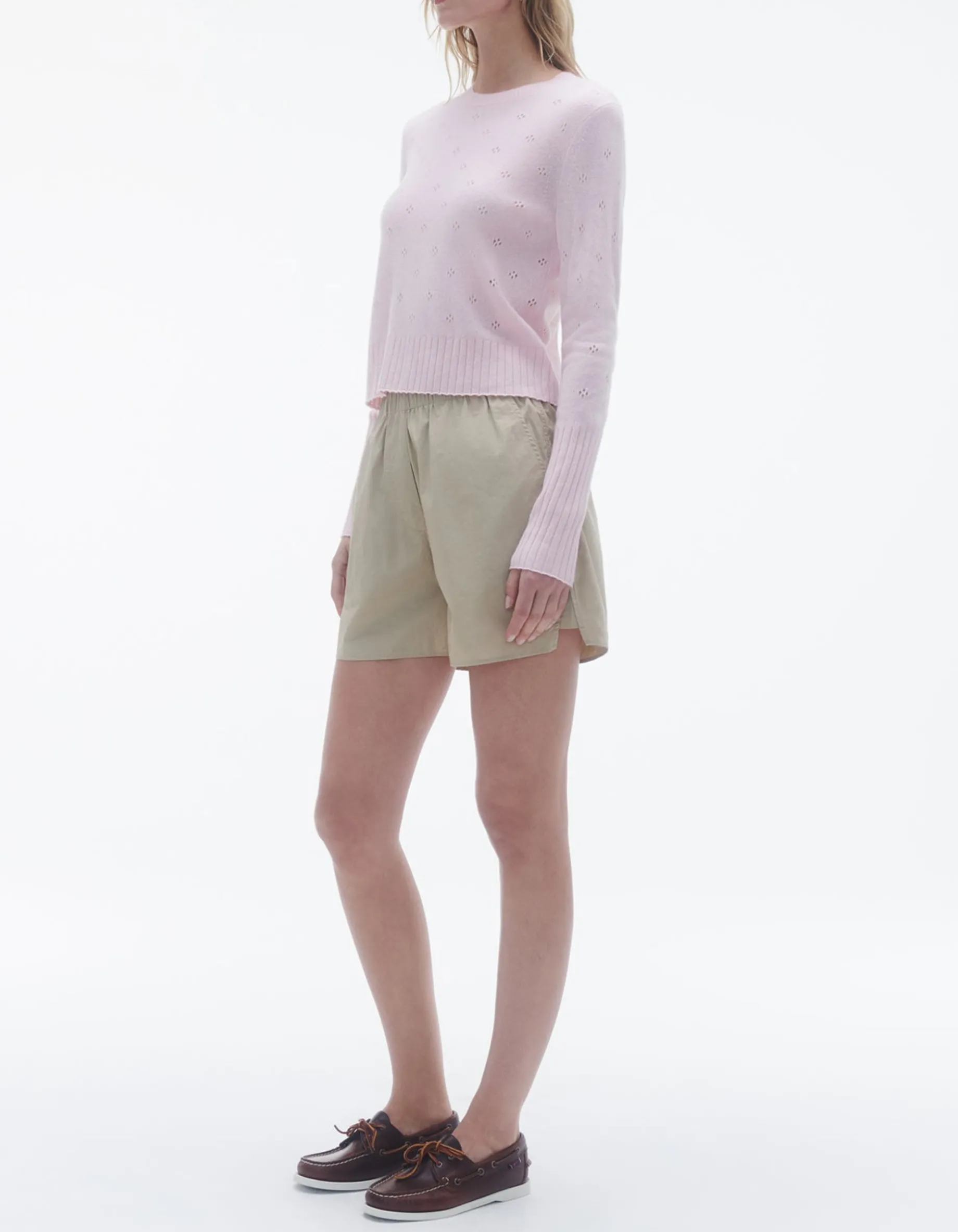 Kaschmir-Pullover Shrunken Pointelle mit Lochstrick-Details