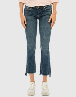 Kick-Flare Cropped Jeans mit offenem Saum