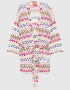 Kimono-Cover-up aus Lamé-Viskose-Spitze mit Bindegürtel