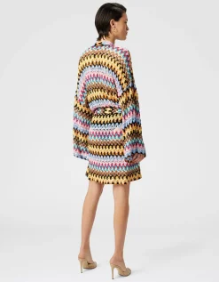 Kimono-Cover-up aus Lamé-Viskose-Spitze mit Bindegürtel