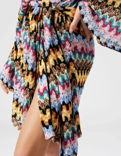 Kimono-Cover-up aus Lamé-Viskose-Spitze mit Bindegürtel