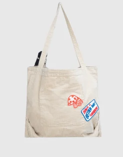 Kord-Tasche mit Patches, Buttons und abnehmbarem Seiden-Tuch