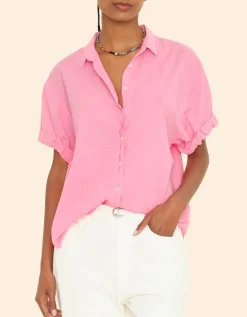 Kurzarm-Bluse Channing mit abgerundetem Saum