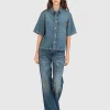 Kurzarm-Jeans-Hemd mit Brusttasche