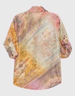 Kurzarm-Seidenbluse Tallow mit Zierknöpfen