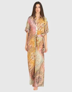 Kurzarm-Seidenbluse Tallow mit Zierknöpfen