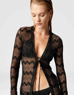Lange Strickjacke aus Zick-Zack-Lamé-Viskose