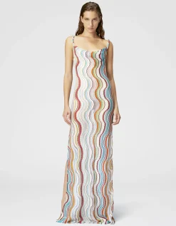 Langes Cover-up-Kleid mit Lamé-Wellenmotiv