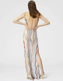 Langes Cover-up-Kleid mit Lamé-Wellenmotiv