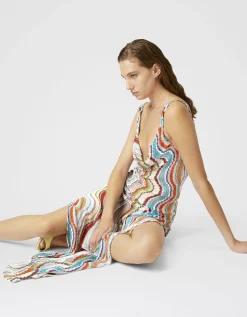 Langes Cover-up-Kleid mit Lamé-Wellenmotiv