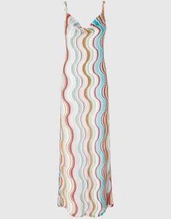 Langes Cover-up-Kleid mit Lamé-Wellenmotiv