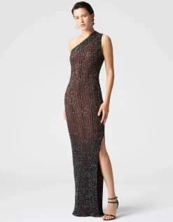 Langes One-Shoulder-Rippkleid mit Schlitz