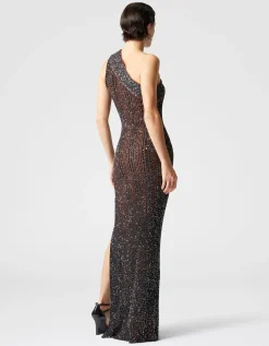 Langes One-Shoulder-Rippkleid mit Schlitz
