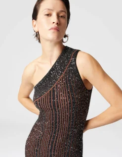 Langes One-Shoulder-Rippkleid mit Schlitz