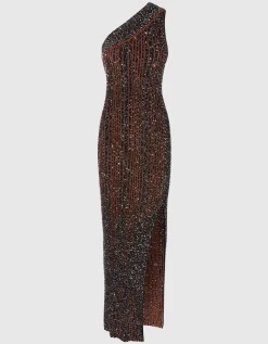 Langes One-Shoulder-Rippkleid mit Schlitz