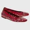 Leder-Ballerinas mit Metall-Ösen