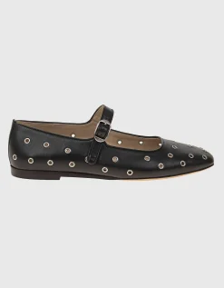 Leder-Ballerinas mit Metall-Ösen-Verzierung