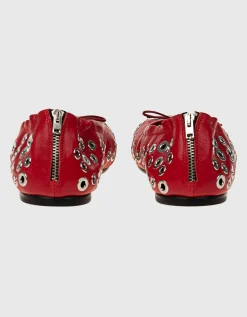 Leder-Ballerinas mit Metall-Ösen